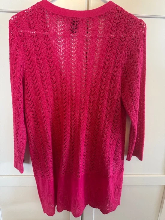 Lauren Michelle Openwork Knit Cardigan - Bright Fuchsia - Picture 2 of 5